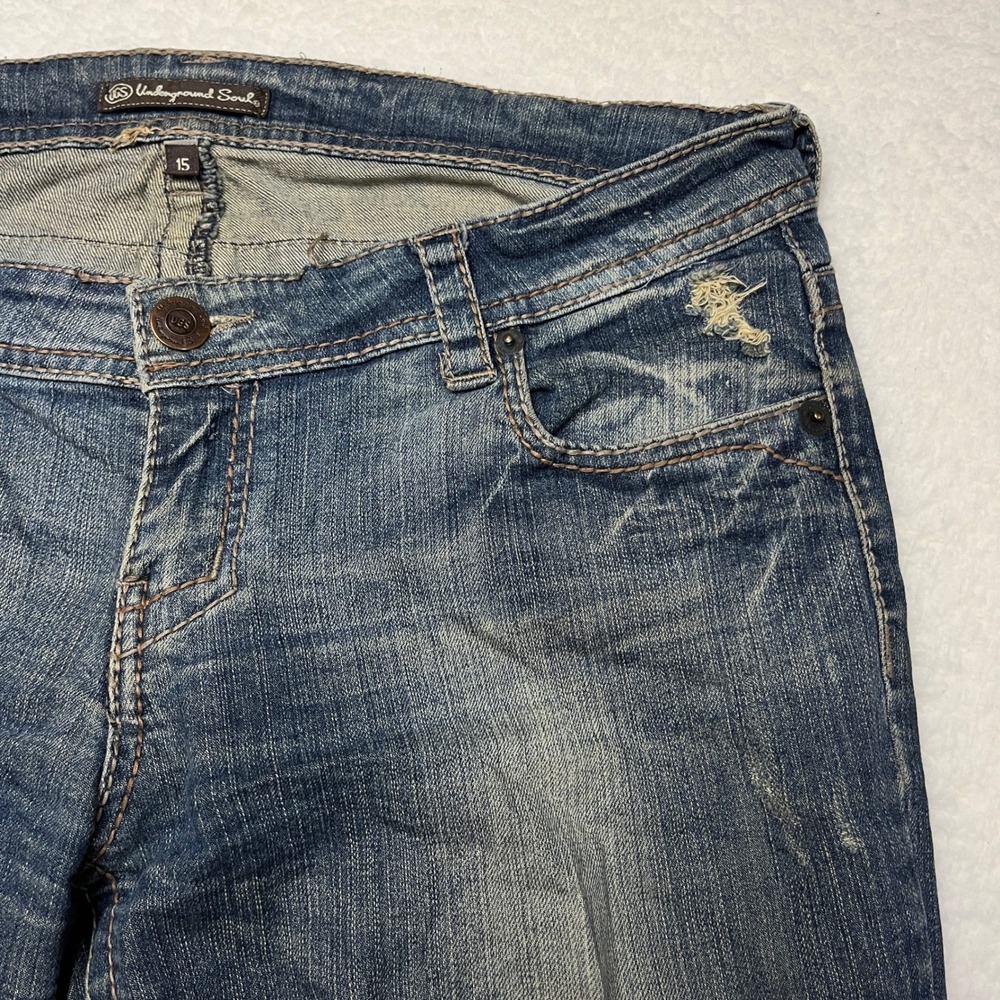 Underground Soul Jeans‎ Womens 15 Blue Flare Denim Low Rise Distressed Y2K Style